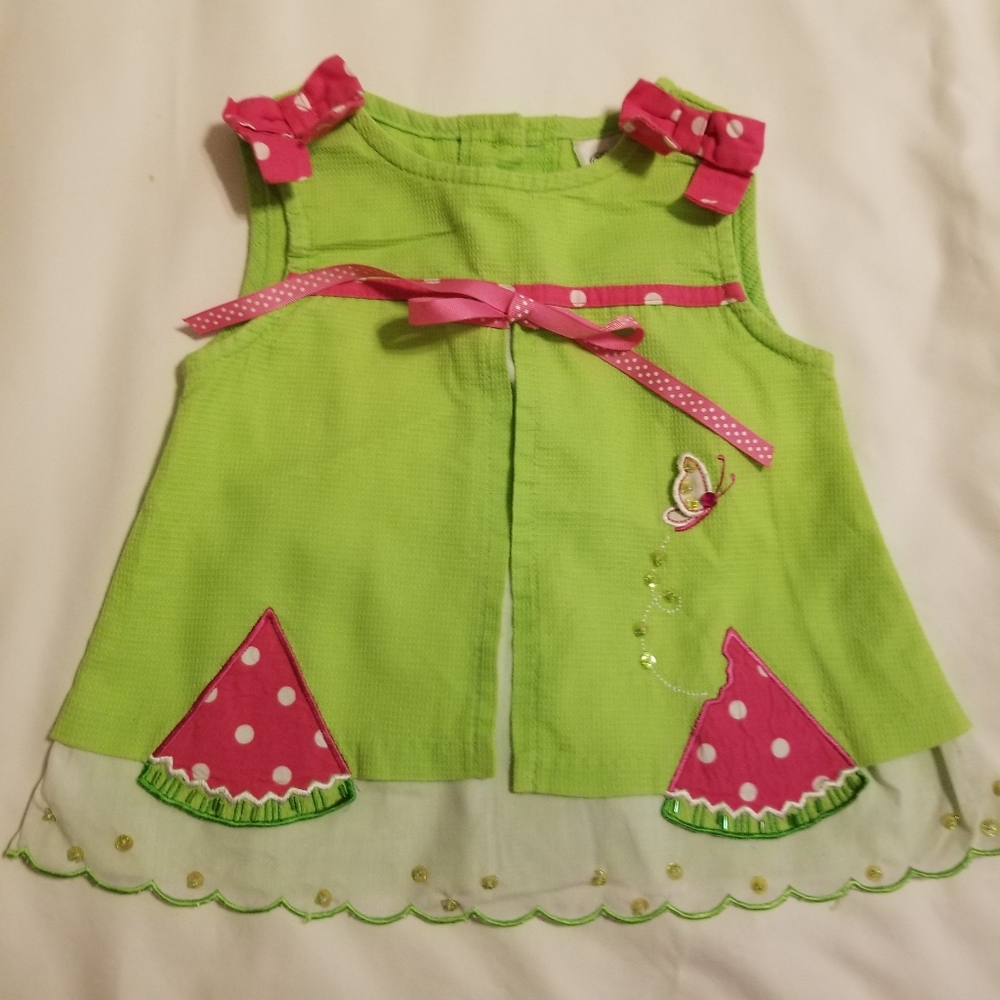 Rare Editions Cotton Blend Watermelon Ribbon Spring Summer Jumper Dress